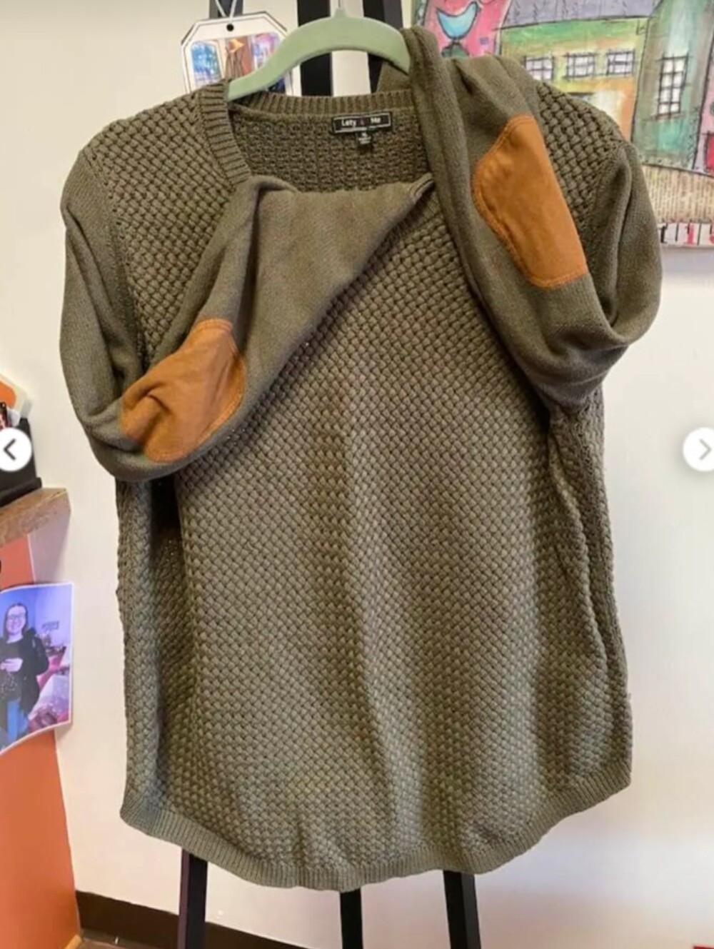 Olive Knit Oversized Sweater With Elbow Patches XL Unisex Like New